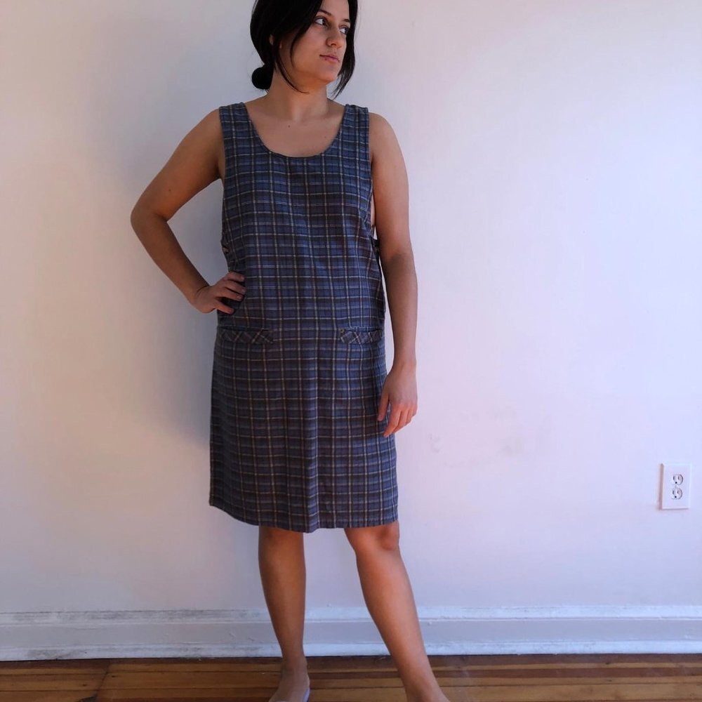 Vintage Blue Plaid Tank Dress - Cabin Creek, 90s Preppy Fashion